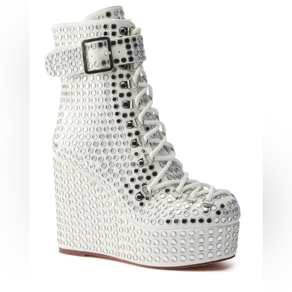 White Studded Platform Wedge Boots